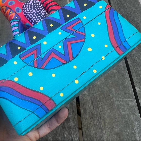 Mexican Folk Art Alebrije Coyote Hand Painted Wood Carved Trinket Box - Picture 7 of 10